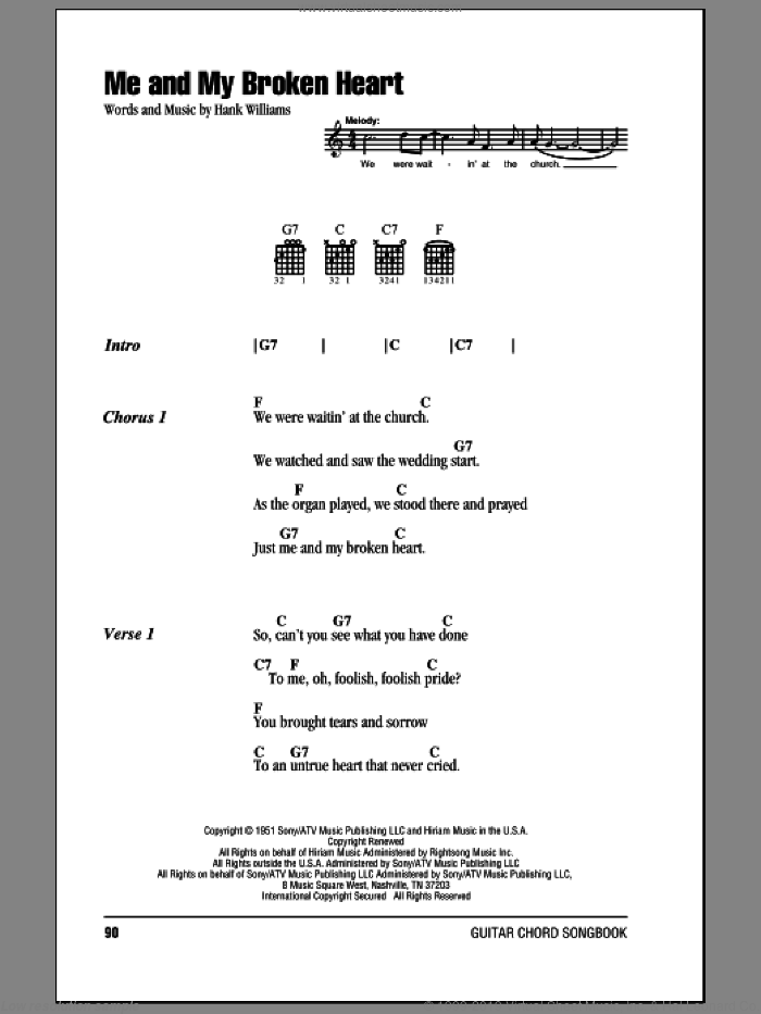 Me And My Broken Heart sheet music for guitar (chords) by Hank Williams, intermediate skill level