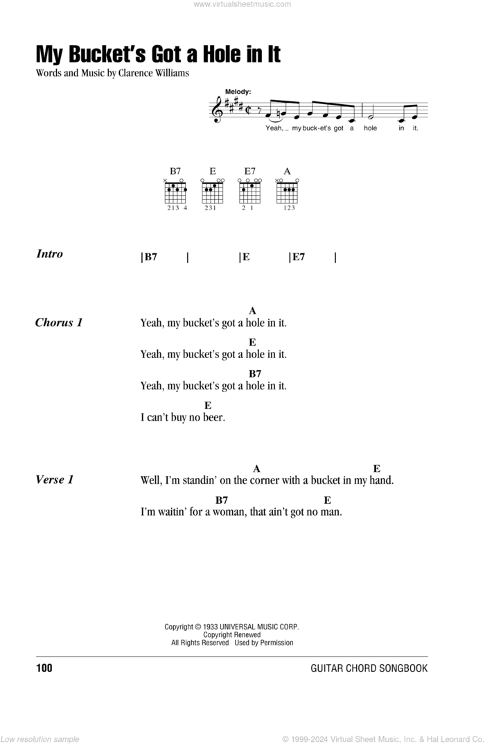 My Bucket's Got A Hole In It sheet music for guitar (chords) by Hank Williams and Clarence Williams, intermediate skill level