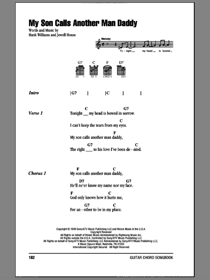 My Son Calls Another Man Daddy sheet music for guitar (chords) by Hank Williams and Jewell House, intermediate skill level