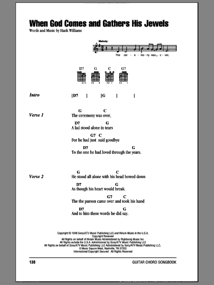 When God Comes And Gathers His Jewels sheet music for guitar (chords) by Hank Williams, intermediate skill level