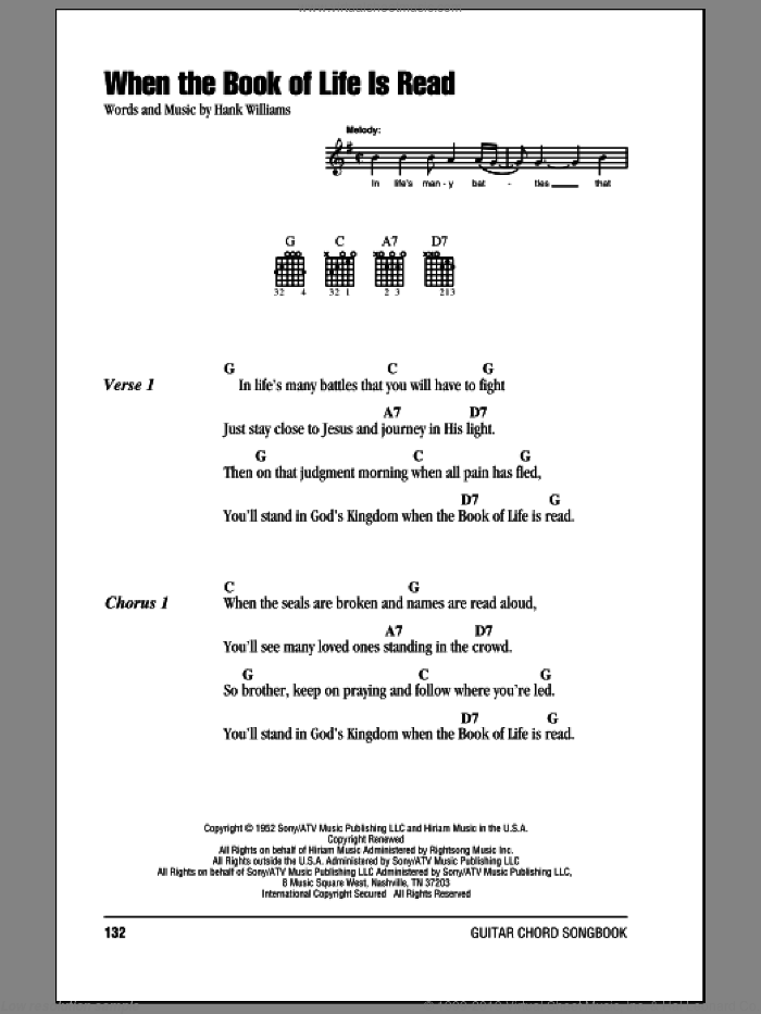 When The Book Of Life Is Read sheet music for guitar (chords) by Hank Williams, intermediate skill level