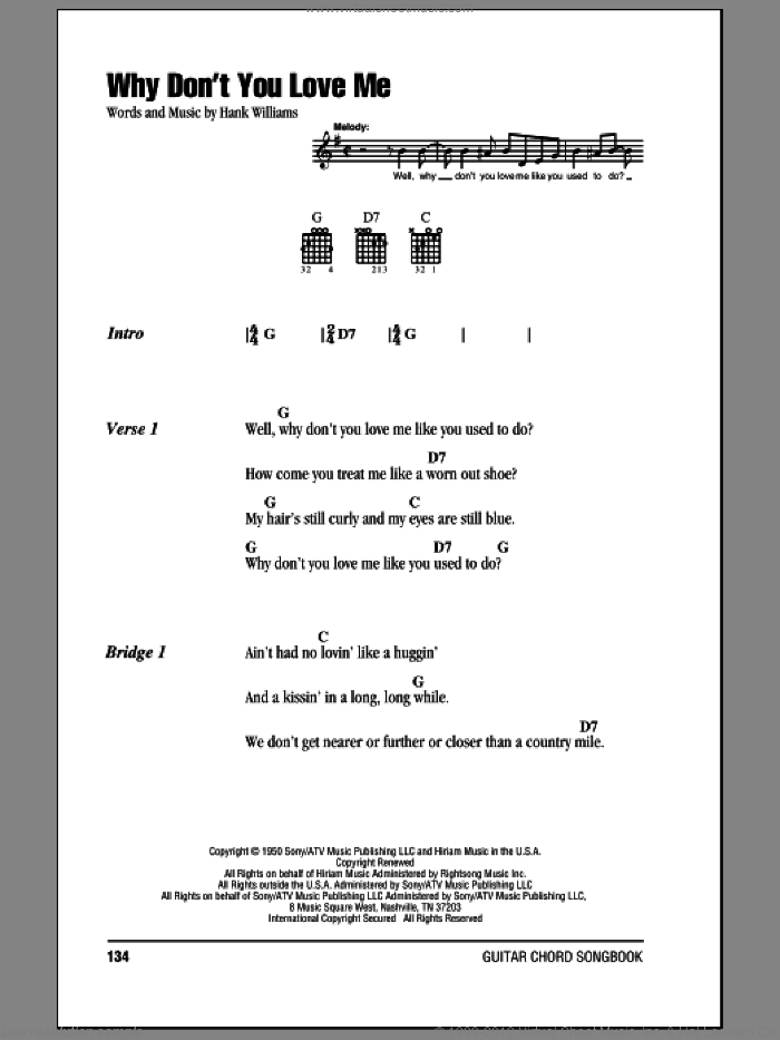 Why Don't You Love Me sheet music for guitar (chords) by Hank Williams, intermediate skill level