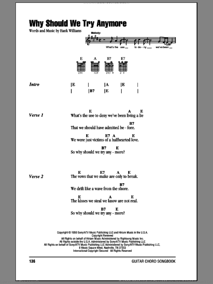 Why Should We Try Anymore sheet music for guitar (chords) by Hank Williams, intermediate skill level