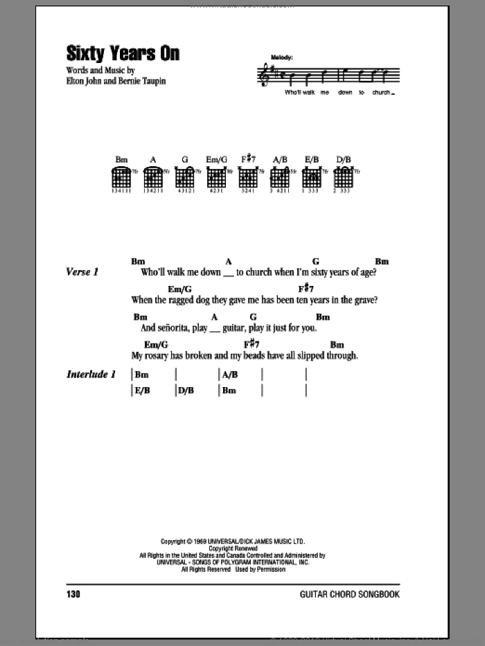 Sixty Years On sheet music for guitar (chords) by Elton John and Bernie Taupin, intermediate skill level