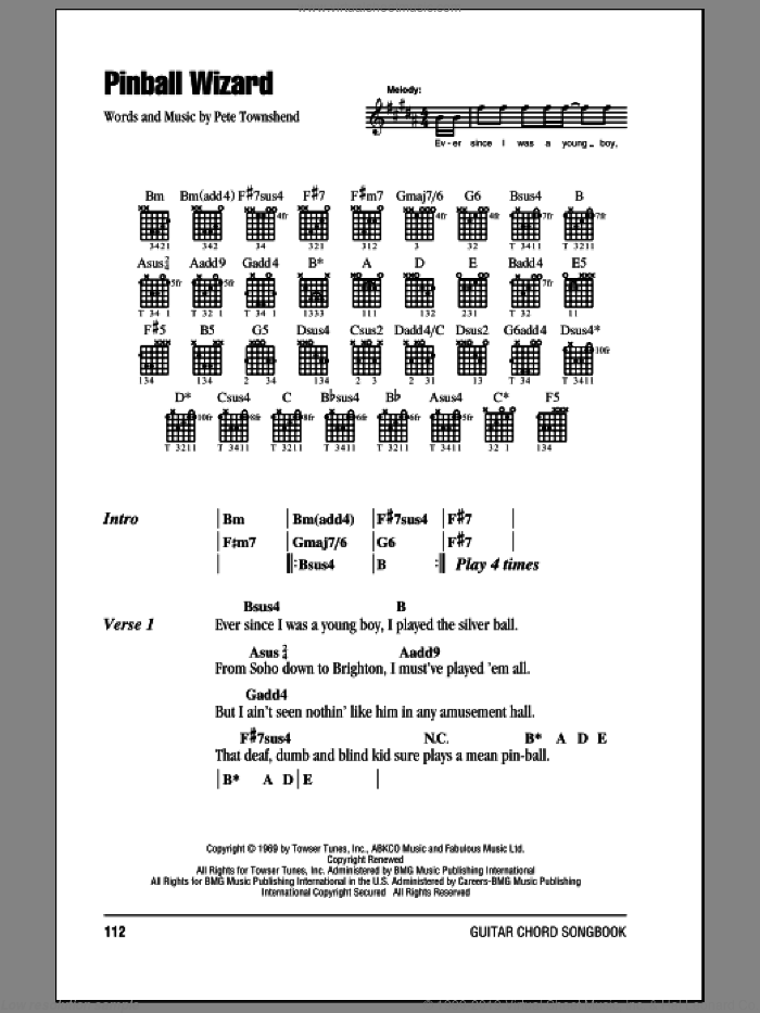 Pinball Wizard sheet music for guitar (chords) by The Who, Elton John and Pete Townshend, intermediate skill level