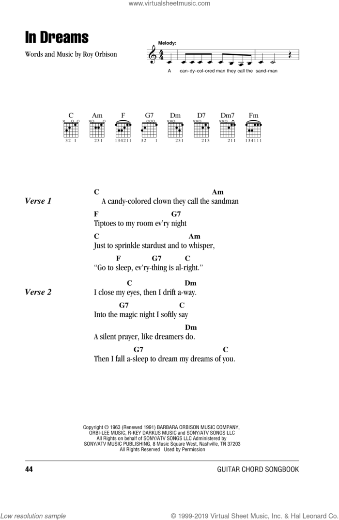In Dreams sheet music for guitar (chords) by Roy Orbison, intermediate skill level