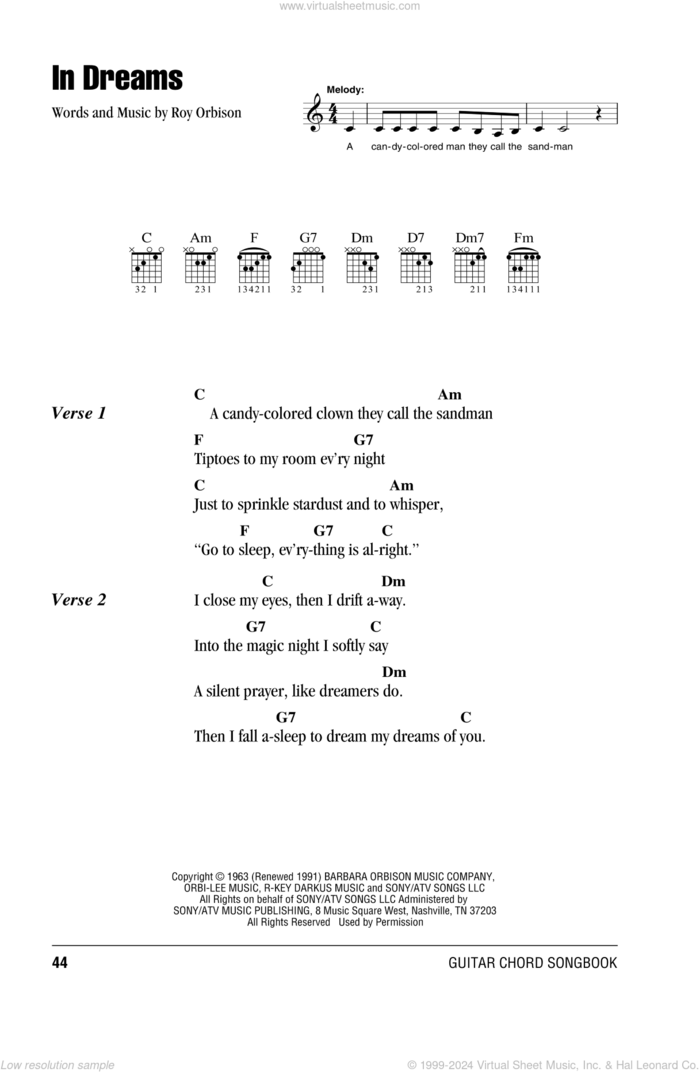 In Dreams sheet music for guitar (chords) by Roy Orbison, intermediate skill level