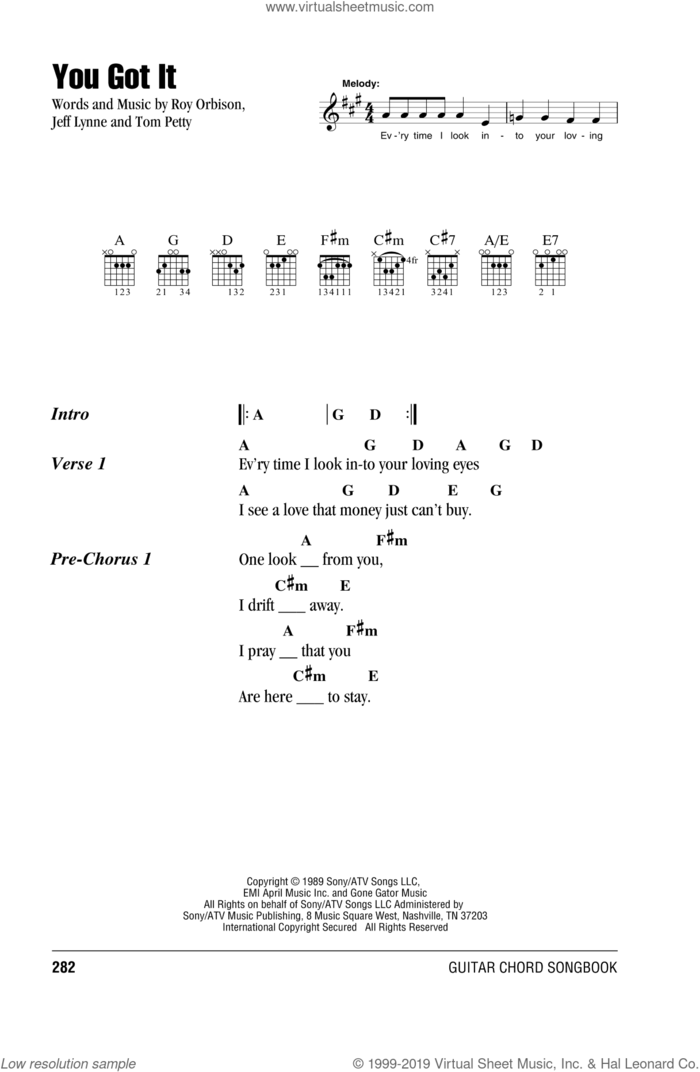 You Got It sheet music for guitar (chords) by Roy Orbison, Jeff Lynne and Tom Petty, intermediate skill level