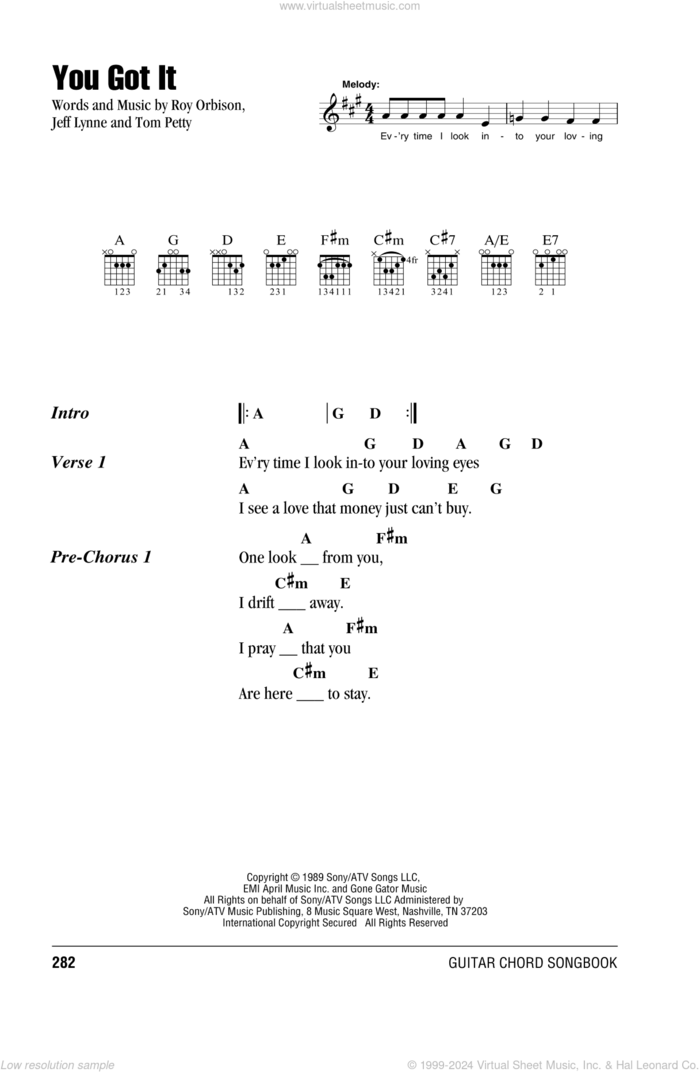 You Got It sheet music for guitar (chords) by Roy Orbison, Jeff Lynne and Tom Petty, intermediate skill level