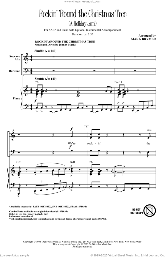 Rockin' 'Round The Christmas Tree (A Holiday Jam!) sheet music for choir (SAB: soprano, alto, bass)  and Mark Brymer, intermediate skill level