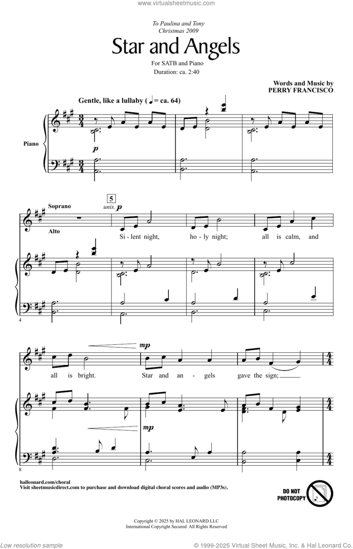 Star And Angels sheet music for choir (SATB: soprano, alto, tenor, bass) by Perry Francisco, intermediate skill level