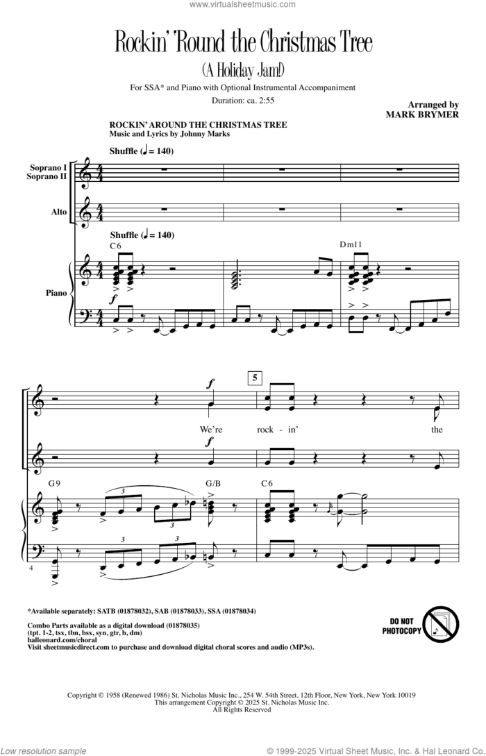 Rockin' 'Round The Christmas Tree (A Holiday Jam!) sheet music for choir (SSA: soprano, alto)  and Mark Brymer, intermediate skill level