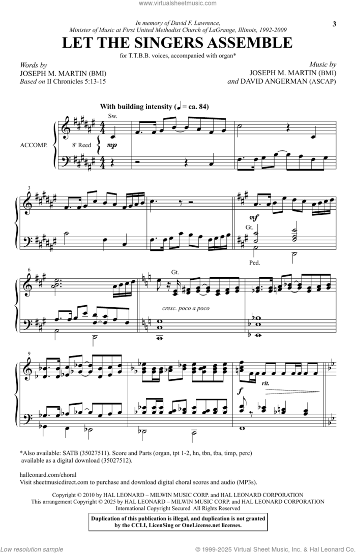 Let The Singers Assemble sheet music for choir (TTBB: tenor, bass) by Joseph M. Martin, David Angerman and Joseph M. Martin and David Angerman, intermediate skill level