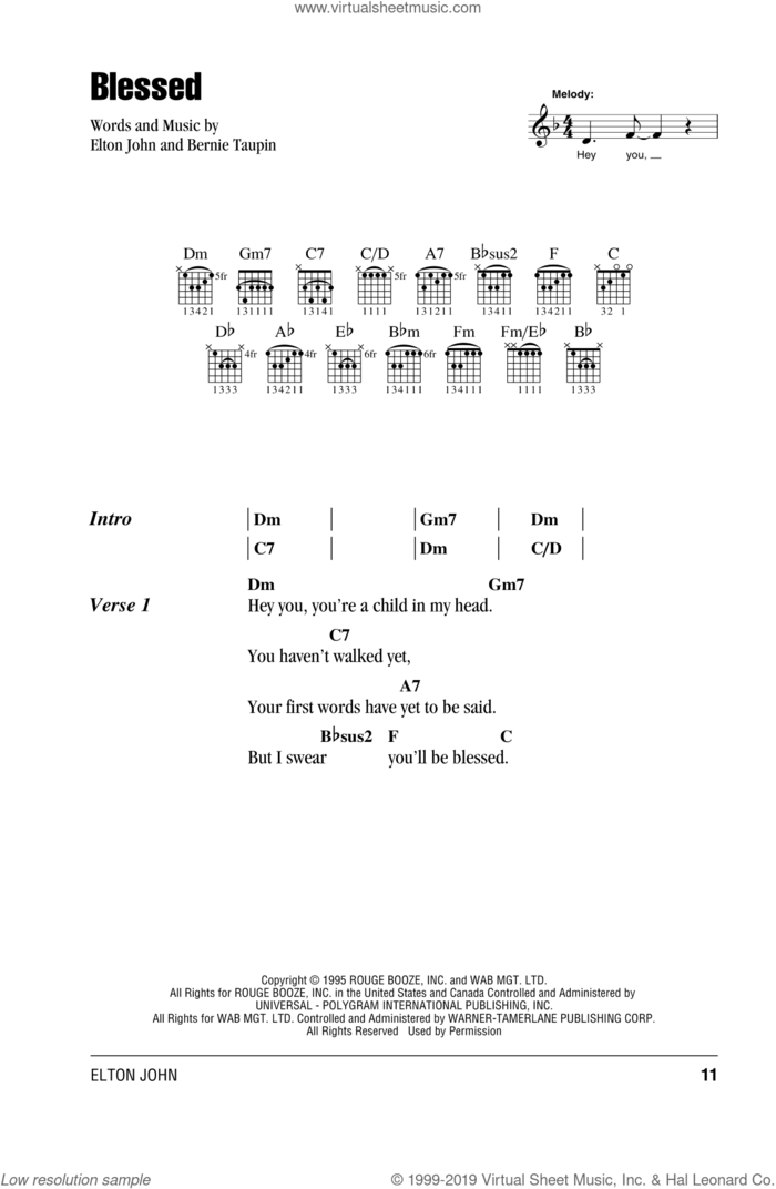 Blessed sheet music for guitar (chords) by Elton John and Bernie Taupin, intermediate skill level