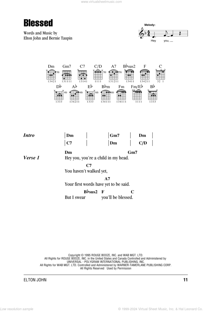 Blessed sheet music for guitar (chords) by Elton John and Bernie Taupin, intermediate skill level