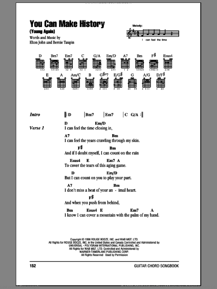 You Can Make History (Young Again) sheet music for guitar (chords) by Elton John and Bernie Taupin, intermediate skill level