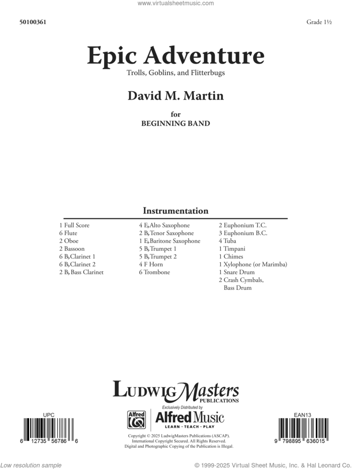 Epic Adventure (COMPLETE) sheet music for concert band by David M. Martin, intermediate skill level