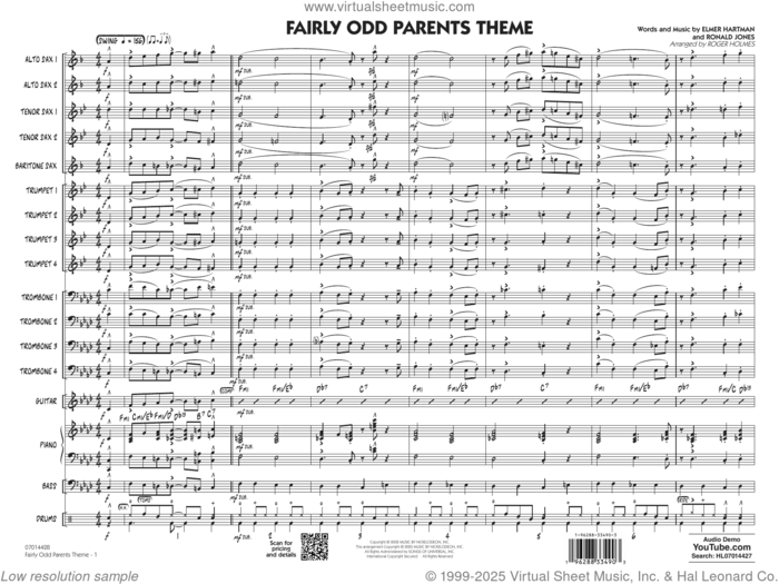 Fairly Odd Parents Theme (arr. Roger Holmes) (COMPLETE) sheet music for jazz band by Roger Holmes, Butch Hartman, Elmer Hartman, Elmer Hartman and Ronald Jones, Ron Jones and Ronald Jones, intermediate skill level