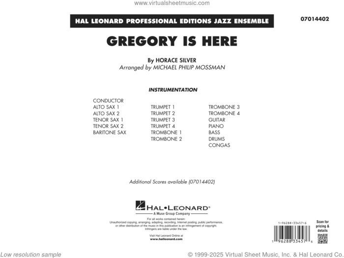 Gregory Is Here (arr. Michael Philip Mossman) (COMPLETE) sheet music for jazz band by Michael Philip Mossman and Horace Silver, intermediate skill level