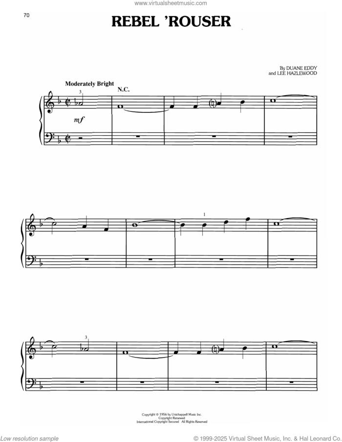 Rebel 'Rouser (from Forrest Gump) sheet music for piano solo by Duane Eddy and Lee Hazlewood, easy skill level