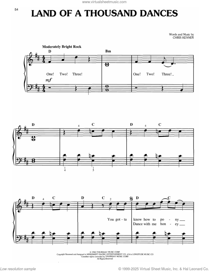 Land Of A Thousand Dances (from Forrest Gump) sheet music for piano solo by Wilson Pickett and Chris Kenner, easy skill level