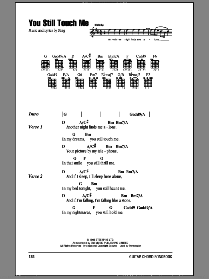 You Still Touch Me sheet music for guitar (chords) by Sting, intermediate skill level