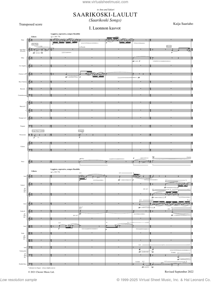 Saarikoski-laulut (Orchestra version) sheet music for orchestra (study score) by Kaija Saariaho, classical score, intermediate skill level