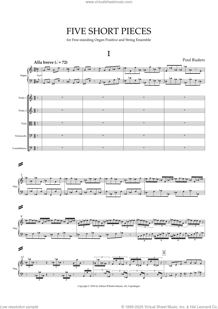 Five Short Pieces sheet music for string orchestra by Poul Ruders, classical score, intermediate skill level