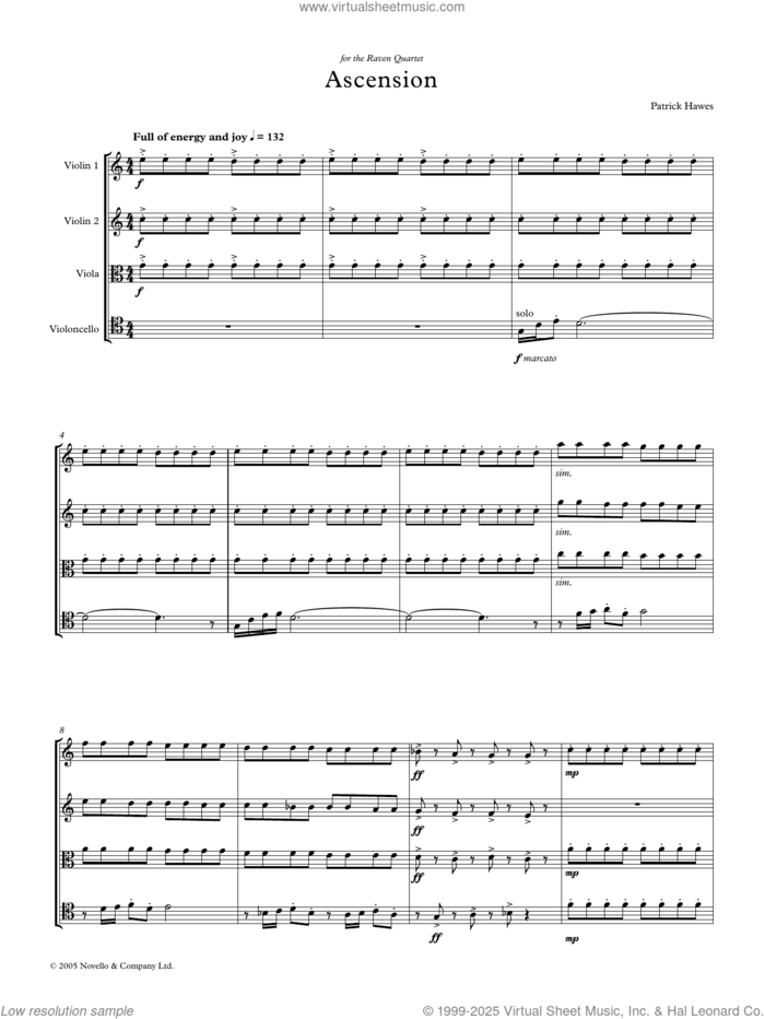 Ascension (COMPLETE) sheet music for string quartet (violin, viola, cello) by Patrick Hawes, intermediate skill level