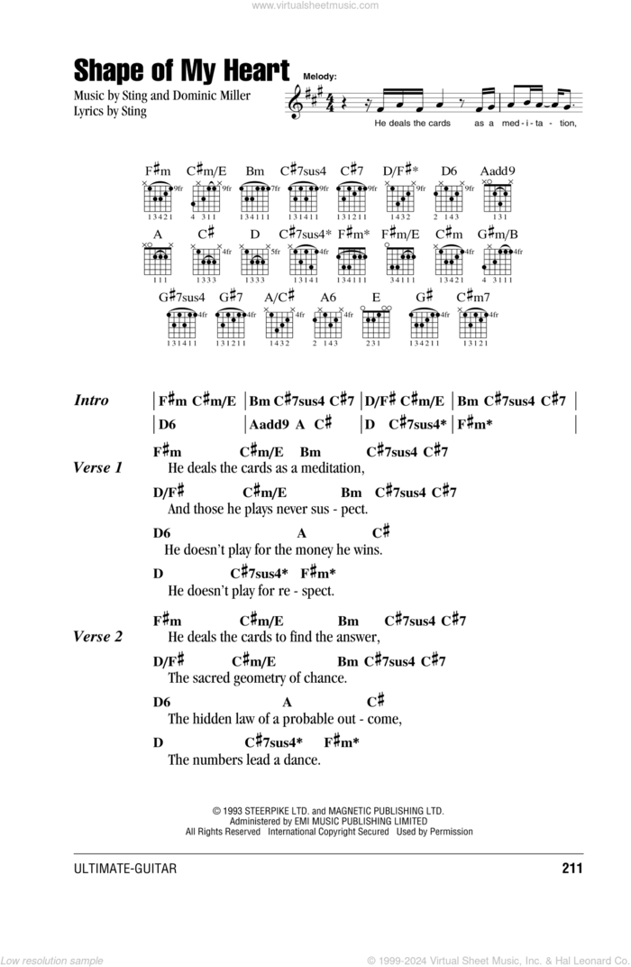 Shape Of My Heart sheet music for guitar (chords) by Sting and Dominic Miller, intermediate skill level