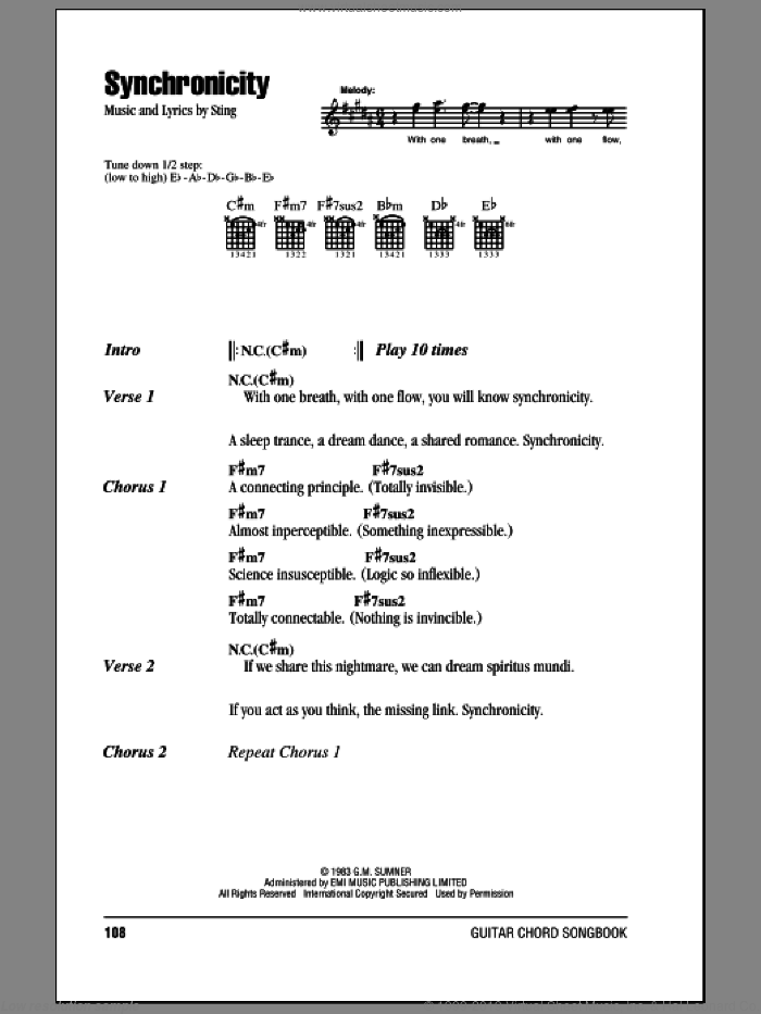 Synchronicity sheet music for guitar (chords) by The Police and Sting, intermediate skill level