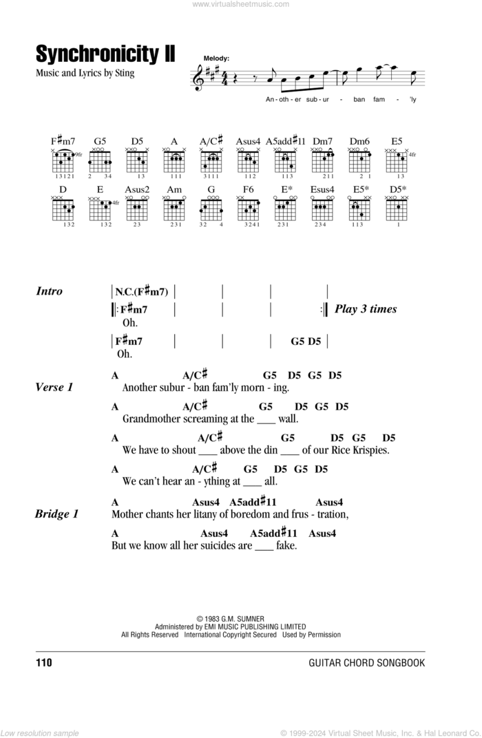 Synchronicity II sheet music for guitar (chords) by The Police and Sting, intermediate skill level