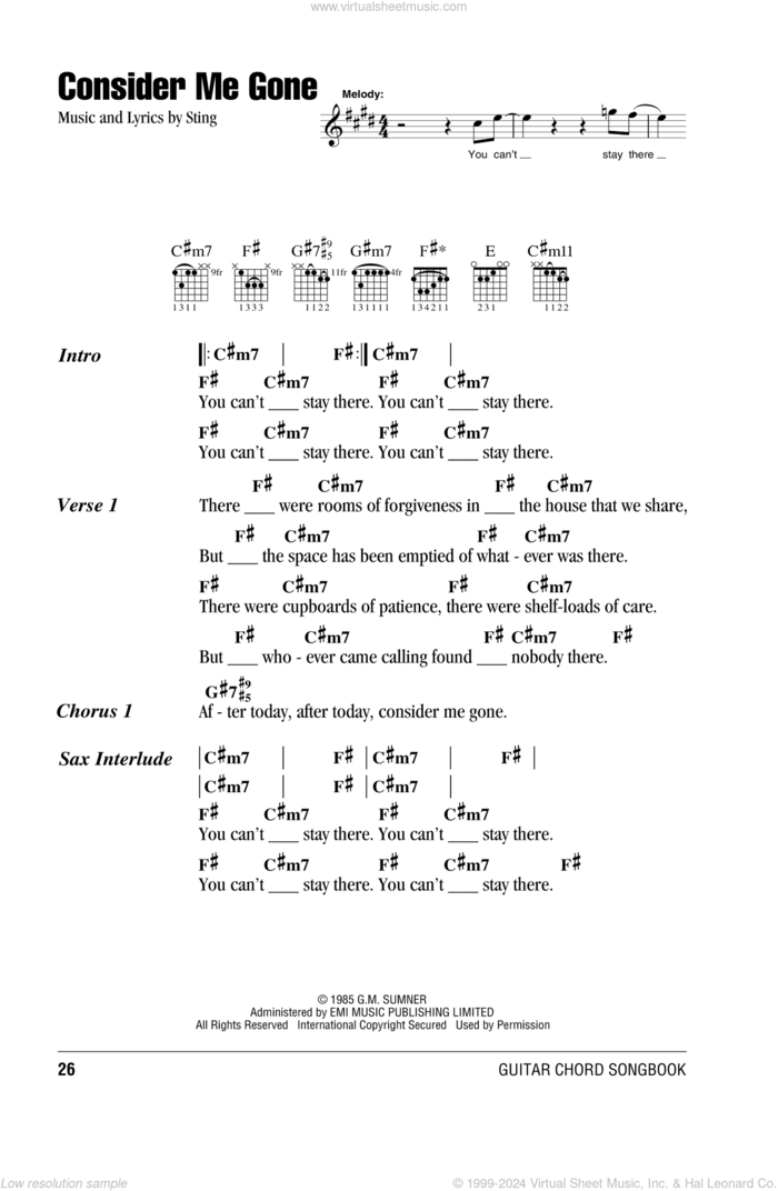 Consider Me Gone sheet music for guitar (chords) by Sting, intermediate skill level