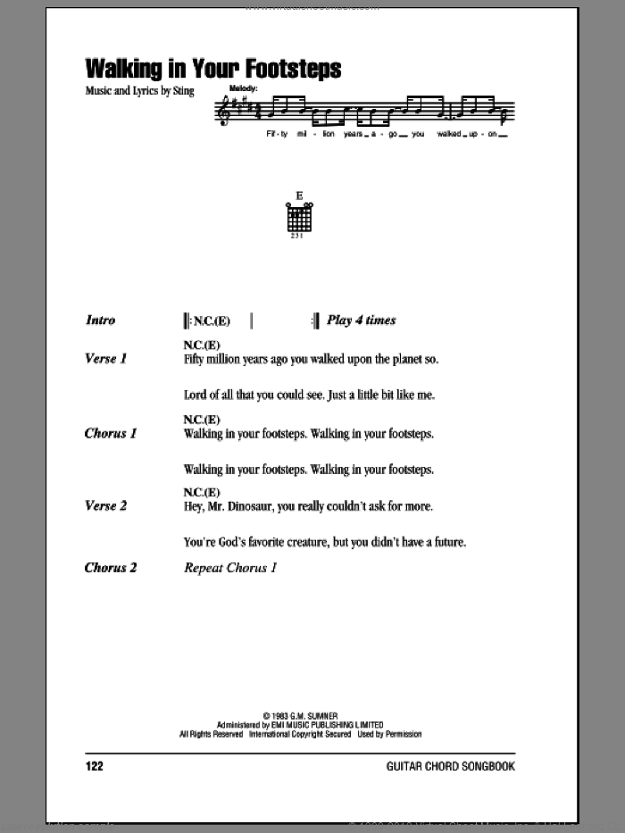 Walking In Your Footsteps sheet music for guitar (chords) by The Police and Sting, intermediate skill level