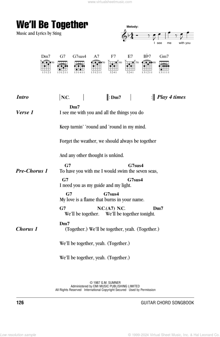 We'll Be Together sheet music for guitar (chords) by Sting, intermediate skill level