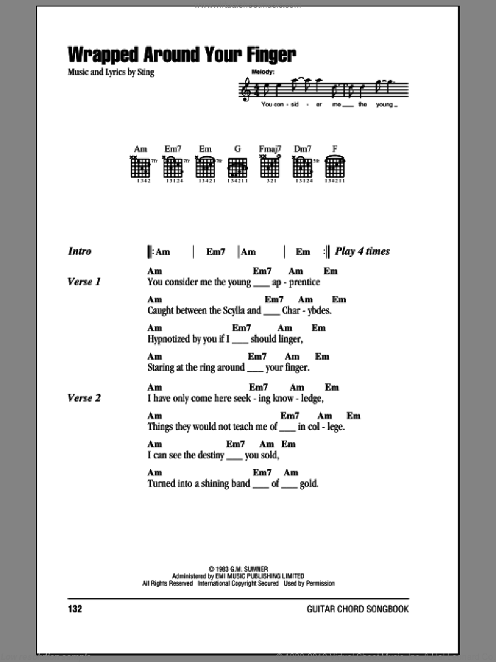 Wrapped Around Your Finger sheet music for guitar (chords) by The Police and Sting, intermediate skill level