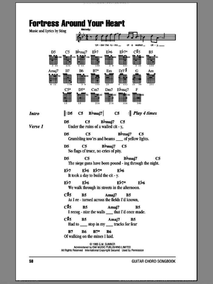 Fortress Around Your Heart sheet music for guitar (chords) by Sting, intermediate skill level