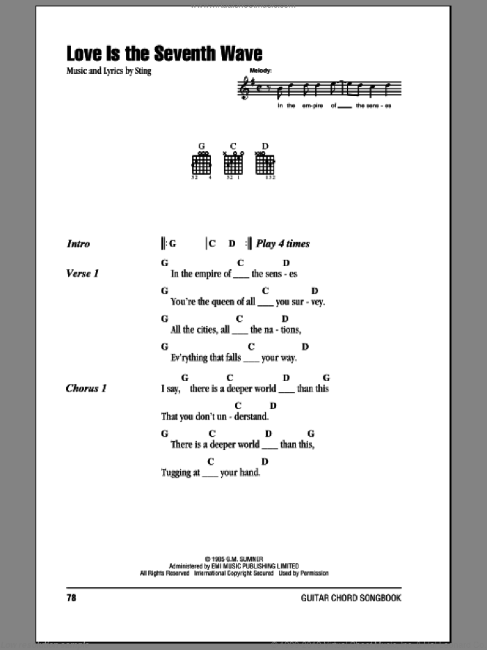 Love Is The Seventh Wave sheet music for guitar (chords) by Sting, intermediate skill level