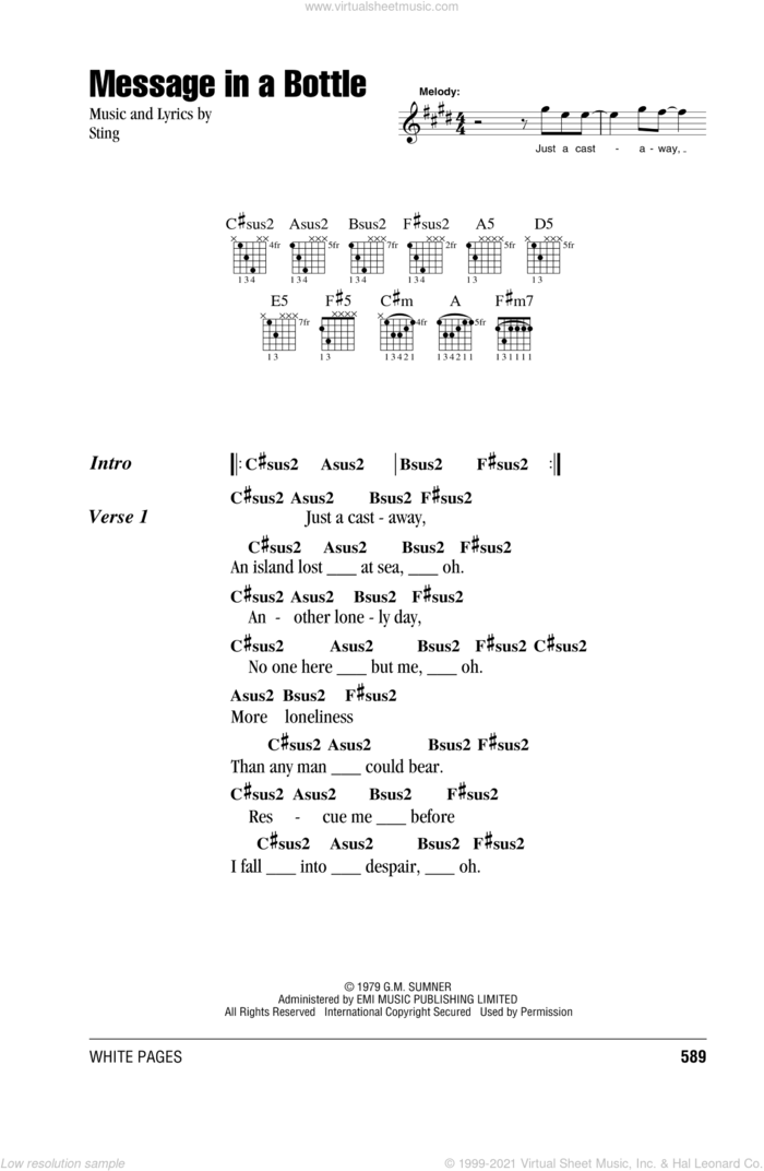 Message In A Bottle sheet music for guitar (chords) by The Police and Sting, intermediate skill level
