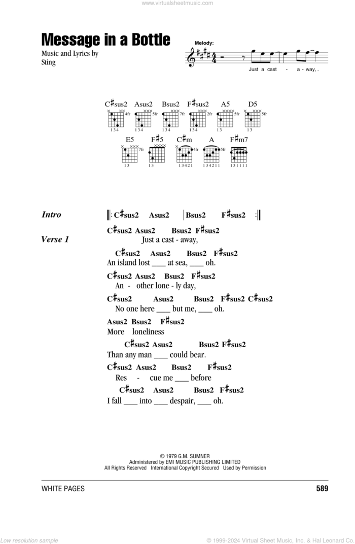 Message In A Bottle sheet music for guitar (chords) by The Police and Sting, intermediate skill level