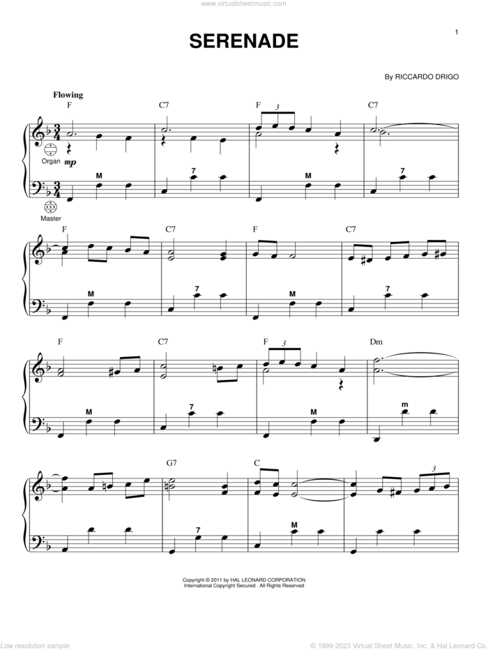 Serenade sheet music for accordion by Riccardo Drigo and Gary Meisner, classical score, intermediate skill level