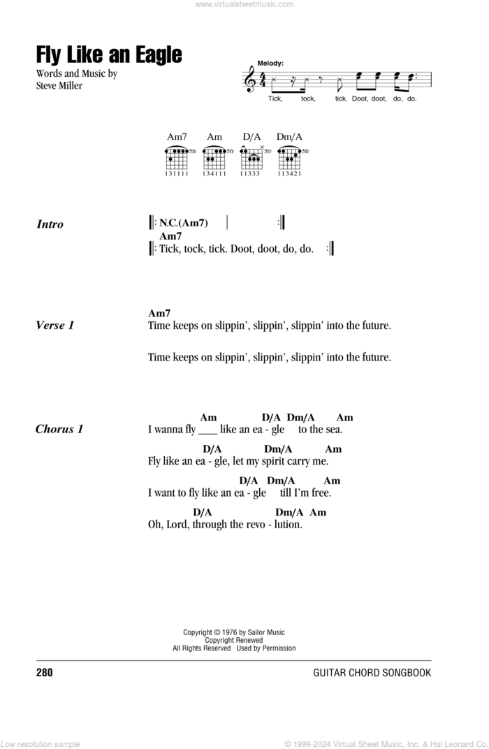 Fly Like An Eagle sheet music for guitar (chords) by Steve Miller Band and Steve Miller, intermediate skill level