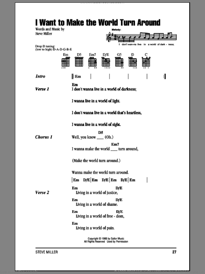 I Want To Make The World Turn Around sheet music for guitar (chords) by Steve Miller Band and Steve Miller, intermediate skill level
