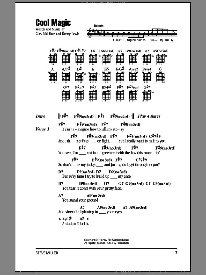 Cool Magic sheet music for guitar (chords) by Steve Miller Band, Gary Malliber and Kenny Lewis, intermediate skill level