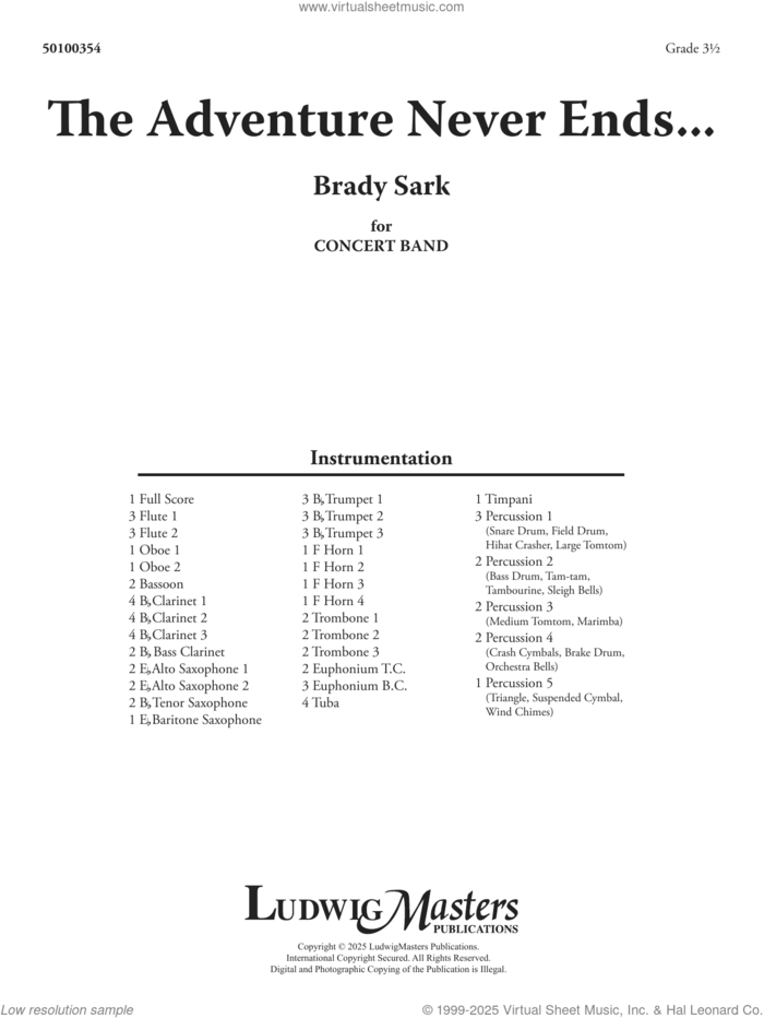 The Adventure Never Ends (COMPLETE) sheet music for concert band by Brady Sark, intermediate skill level