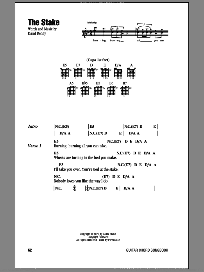 The Stake sheet music for guitar (chords) by Steve Miller Band and David Denny, intermediate skill level