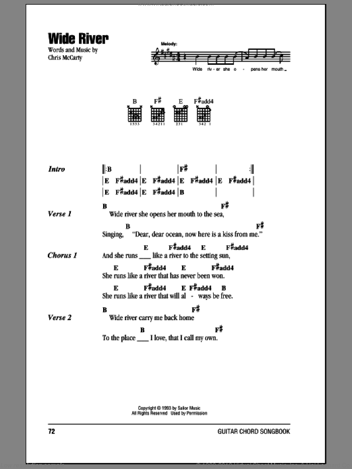 Wide River sheet music for guitar (chords) by Steve Miller Band and Chris McCarty, intermediate skill level