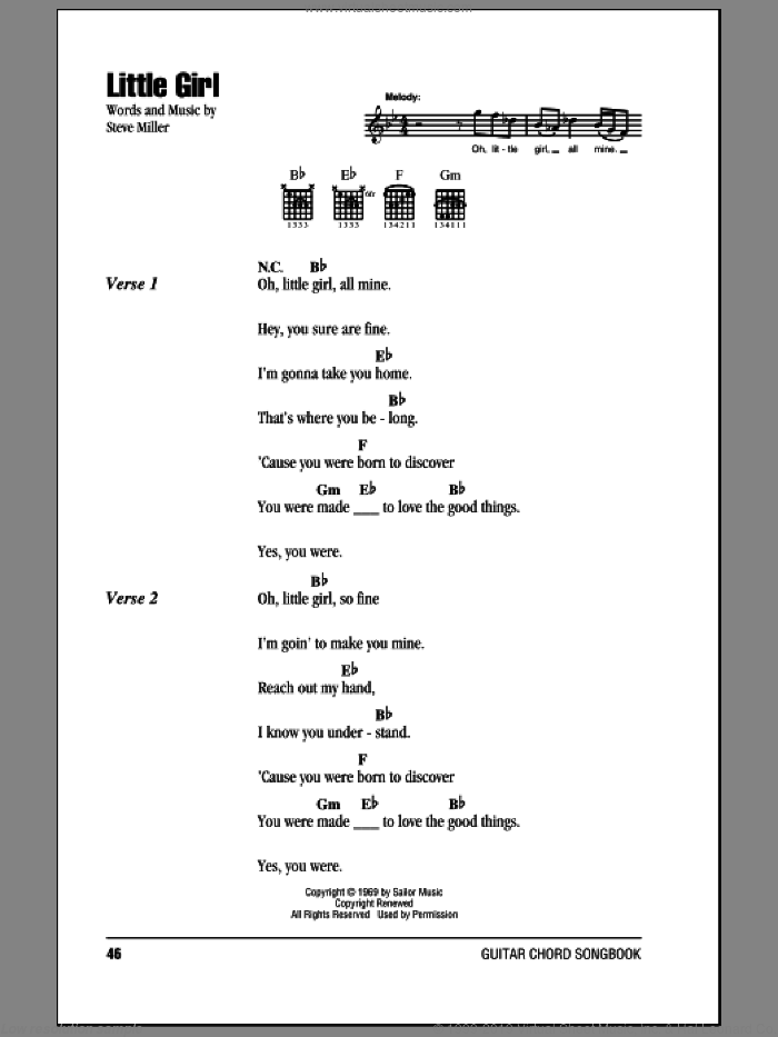 Little Girl sheet music for guitar (chords) by Steve Miller Band and Steve Miller, intermediate skill level