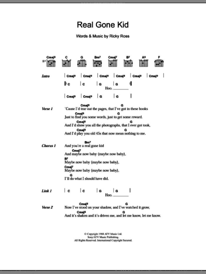 Real Gone Kid sheet music for guitar (chords) by Deacon Blue and Ricky Ross, intermediate skill level