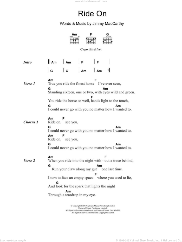 Ride On sheet music for guitar (chords) by Christy Moore and Jimmy MacCarthy, intermediate skill level
